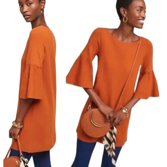 Moth Anthropologie Honey Caramel Chester Knit Sweater Dress Bell Sleeves Small - Picture 1 of 11